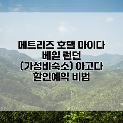 메트리즈 호텔 마이다 베일 런던 (가성비숙소) 아고다 할인예약 비법