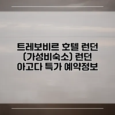 트레보비르 호텔 런던 (가성비숙소) 런던 아고다 특가 예약정보
