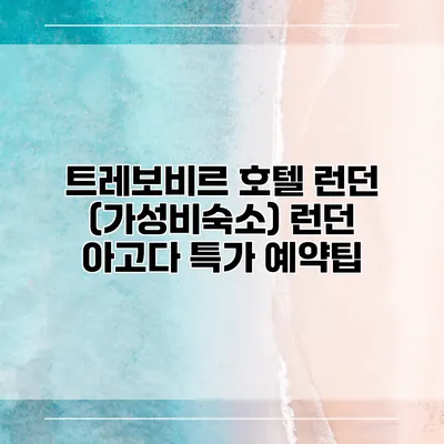 트레보비르 호텔 런던 (가성비숙소) 런던 아고다 특가 예약팁