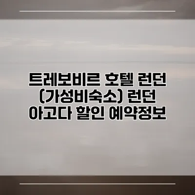 트레보비르 호텔 런던 (가성비숙소) 런던 아고다 할인 예약정보