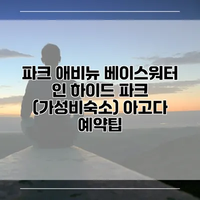 파크 애비뉴 베이스워터 인 하이드 파크 (가성비숙소) 아고다 예약팁