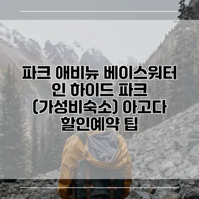 파크 애비뉴 베이스워터 인 하이드 파크 (가성비숙소) 아고다 할인예약 팁