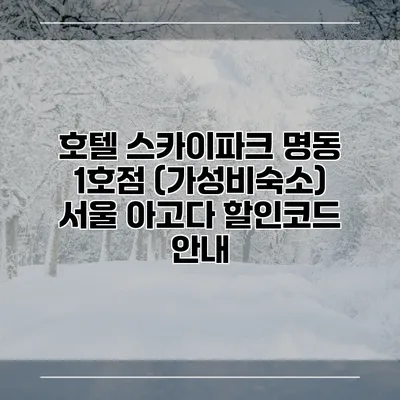 호텔 스카이파크 명동 1호점 (가성비숙소) 서울 아고다 할인코드 안내